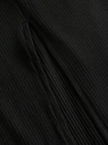 SHEIN MOD 肩上打結胸部褶皺高衩吊帶連衣裙 - 黑色 - 查看 3