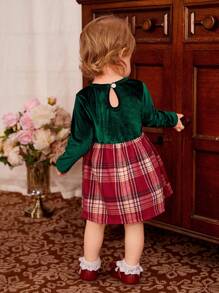 Baby Girl Plaid Print Bow Front 2 In 1 Dress - Multicolor - View 2