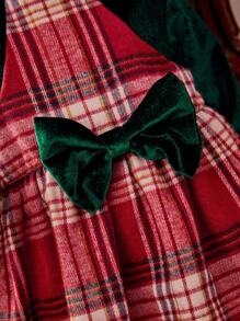 Baby Girl Plaid Print Bow Front 2 In 1 Dress - Multicolor - View 3