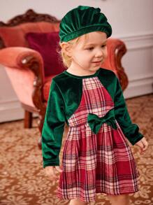 Baby Girl Plaid Print Bow Front 2 In 1 Dress - Multicolor - View 5
