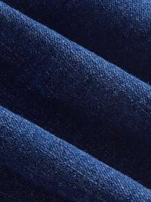 SHEIN MOD Vestido mezclilla tubo con cordón delantero bajo con fruncido - Azul lavado oscuro - Ver 3