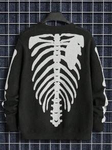 Manfinity RebelGame Loose Men's Halloween Skeleton Print Button-Through Cardigan - Black - View 2