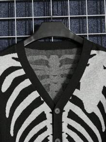 Manfinity RebelGame Loose Men's Halloween Skeleton Print Button-Through Cardigan - Black - View 4