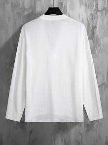 Manfinity Homme 男士寬鬆純色v領垂墜肩襯衫 - 白色 - 查看 2