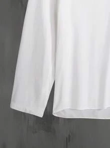 Manfinity Homme 男士寬鬆純色v領垂墜肩襯衫 - 白色 - 查看 5