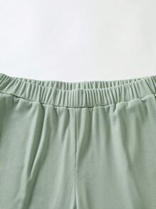 Manfinity Homme Hombres Shorts con camiseta de hombros caídos con parche de letra - verde menta - Ver 5