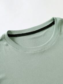 Manfinity Homme Hombres Shorts con camiseta de hombros caídos con parche de letra - verde menta - Ver 7