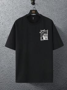 Manfinity EMRG 寬鬆款男士圖形t恤,搭配人物和字母設計 - 黑色 - 查看 3