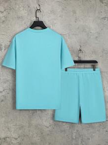 Manfinity Hypemode Men Letter Graphic Tee & Drawstring Waist Shorts - Blue - View 2