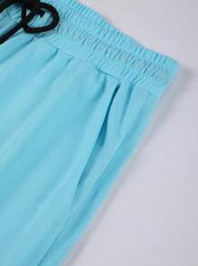 Manfinity Hypemode Men Letter Graphic Tee & Drawstring Waist Shorts - Blue - View 3