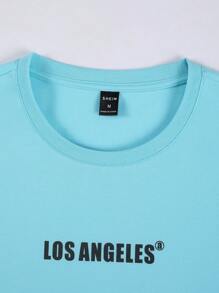 Manfinity Hypemode Men Letter Graphic Tee & Drawstring Waist Shorts - Blue - View 4