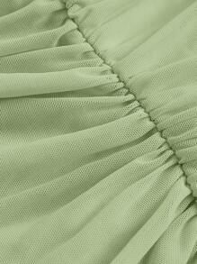 SHEIN MOD Palace Off Shoulder Ruched Mesh Green Top - Lime Green - View 3