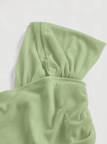 SHEIN MOD Palace Off Shoulder Ruched Mesh Green Top - Lime Green - View 4