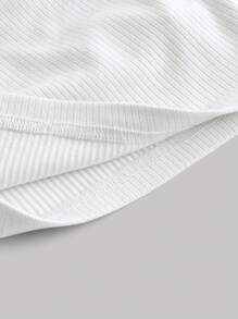 SHEIN MOD Cổ vuông Đồ đan Ribbed Áo thun - trắng - Xem 3
