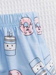 SHEIN Chica Joven Conjunto de pijama con estampado de slogan y dibujos animados