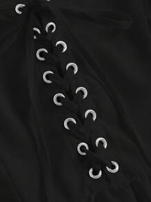 SHEIN MOD Lace Up Front Puff Sleeve Dress - Black - View 4