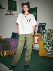 Rick and Morty | ROMWE 字母和漫畫人物圖形下垂肩t恤 - 白色 - 查看 6