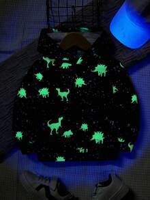 SHEIN Chàng trai trẻ In áo có mũ Lỏng lẻo phù hợp Thoải mái Giải trí Áo nỉ - Nhiều màu - Xem 2