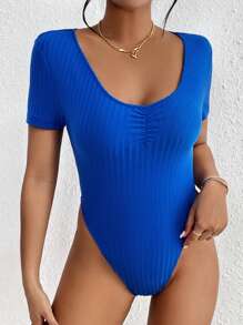 SHEIN Essnce 素色大圓領連身背心 - 寶藍色 - 查看 3