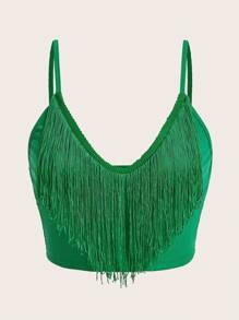 SHEIN ICON Fringe Trim Cami Top - Green - View 1