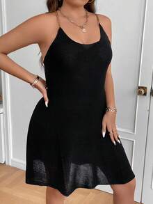 SHEIN LUNE Talla grande Vestido de punto de tirantes con diseño de cadena - Negro - Ver 7