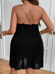 SHEIN LUNE Talla grande Vestido de punto de tirantes con diseño de cadena - Negro - Ver 2