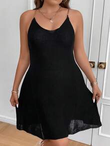 SHEIN LUNE Talla grande Vestido de punto de tirantes con diseño de cadena - Negro - Ver 4