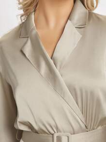 BizChic Lapel Neck Belted Shirt Dress - Khaki - View 8