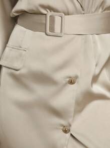 BizChic Lapel Neck Belted Shirt Dress - Khaki - View 9