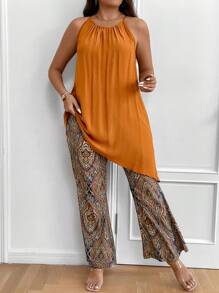 Celure Plus Halter Top & Flare Leg Trousers - Multicolor - View 7