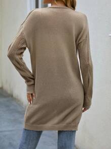 SHEIN LUNE Cárdigan de plumero de punto de malla de hombros caídos - Marrón Mocha - Ver 2