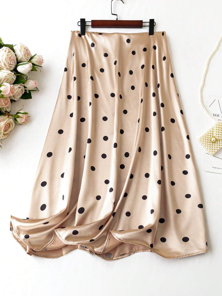 Calvaya Plus Polka Dot Print Skirt - Champagne - View 1