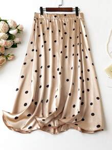 Calvaya Plus Polka Dot Print Skirt - Champagne - View 2