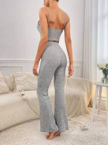 SHEIN Solid Cami Top & Flare Leg Pants Lounge Set - Light Grey - View 2
