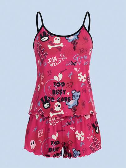 Ghadeer Nemer Cartoon Graphic Contrast Binding PJ Set