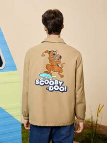 SCOOBY-DOO X SHEIN Men Cartoon & Letter Graphic Jacket - Khaki - View 1