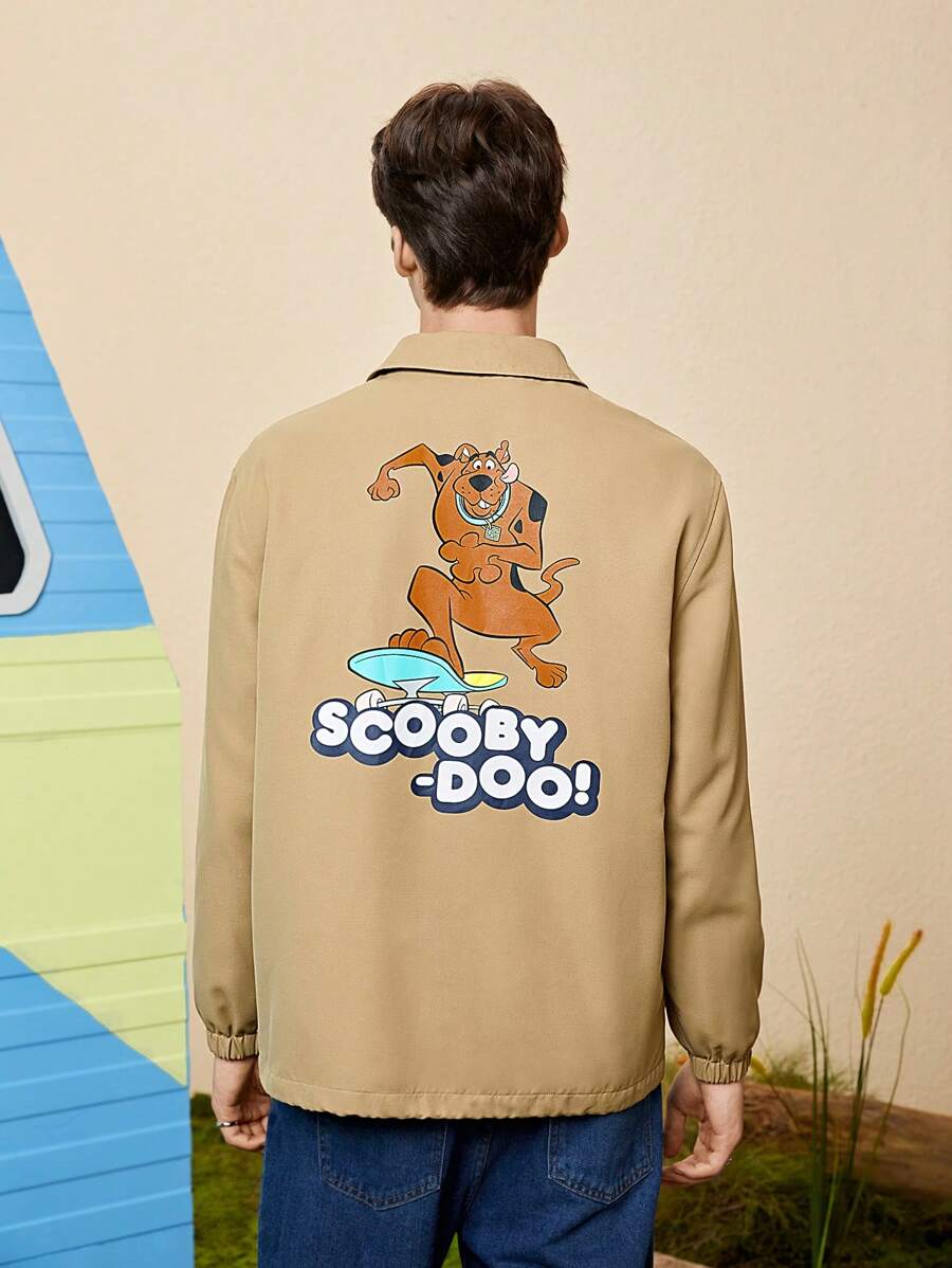 SCOOBY-DOO X SHEIN Men Cartoon & Letter Graphic Jacket - Khaki - View 1
