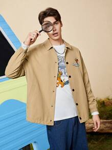 SCOOBY-DOO X SHEIN Men Cartoon & Letter Graphic Jacket - Khaki - View 4