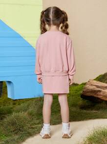 SCOOBY-DOO X SHEIN 女小童卡通圖案套頭衫&半身裙 - 淺粉色 - 查看 2