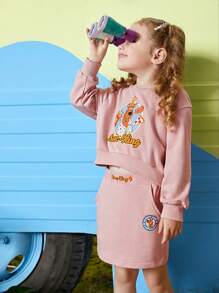 SCOOBY-DOO X SHEIN 女小童卡通圖案套頭衫&半身裙 - 淺粉色 - 查看 3