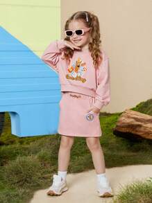 SCOOBY-DOO X SHEIN 女小童卡通圖案套頭衫&半身裙 - 淺粉色 - 查看 5
