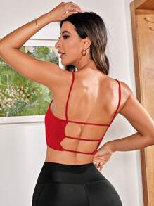 SHEIN Yoga Sxy 鏤空露背短款運動吊帶上衣 - 紅色 - 查看 4