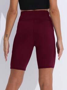 Easithlete Wide Waistband Phone Pocket Side Biker Shorts - Burgundy - View 2