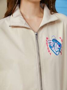 SCOOBY-DOO X SHEIN Letter And Cartoon Graphic Drop Shoulder Drawstring Hem Jacket & Skirt - Apricot - View 3