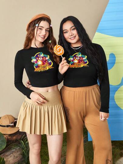 SCOOBY-DOO X SHEIN Plus 1 Pieza Camiseta Recortada Con Dibujo Animado Y Letras