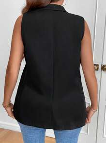 SHEIN LUNE Plus Double Breasted Vest Blazer - Black - View 2