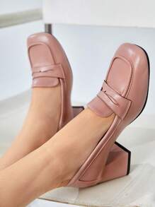 SheIn BIZ 女士方頭粗跟樂福鞋,時尚粉色的高跟鞋 - 藕粉色 - 查看 4