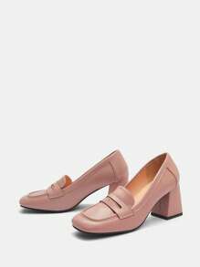 SheIn BIZ 女士方頭粗跟樂福鞋,時尚粉色的高跟鞋 - 藕粉色 - 查看 6