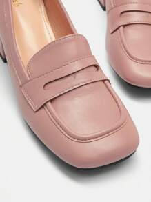 SheIn BIZ 女士方頭粗跟樂福鞋,時尚粉色的高跟鞋 - 藕粉色 - 查看 7