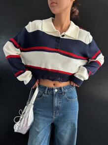 DAZY 拼色高领短款毛衣、长袖上衣、秋装 - 彩色 - 查看 3